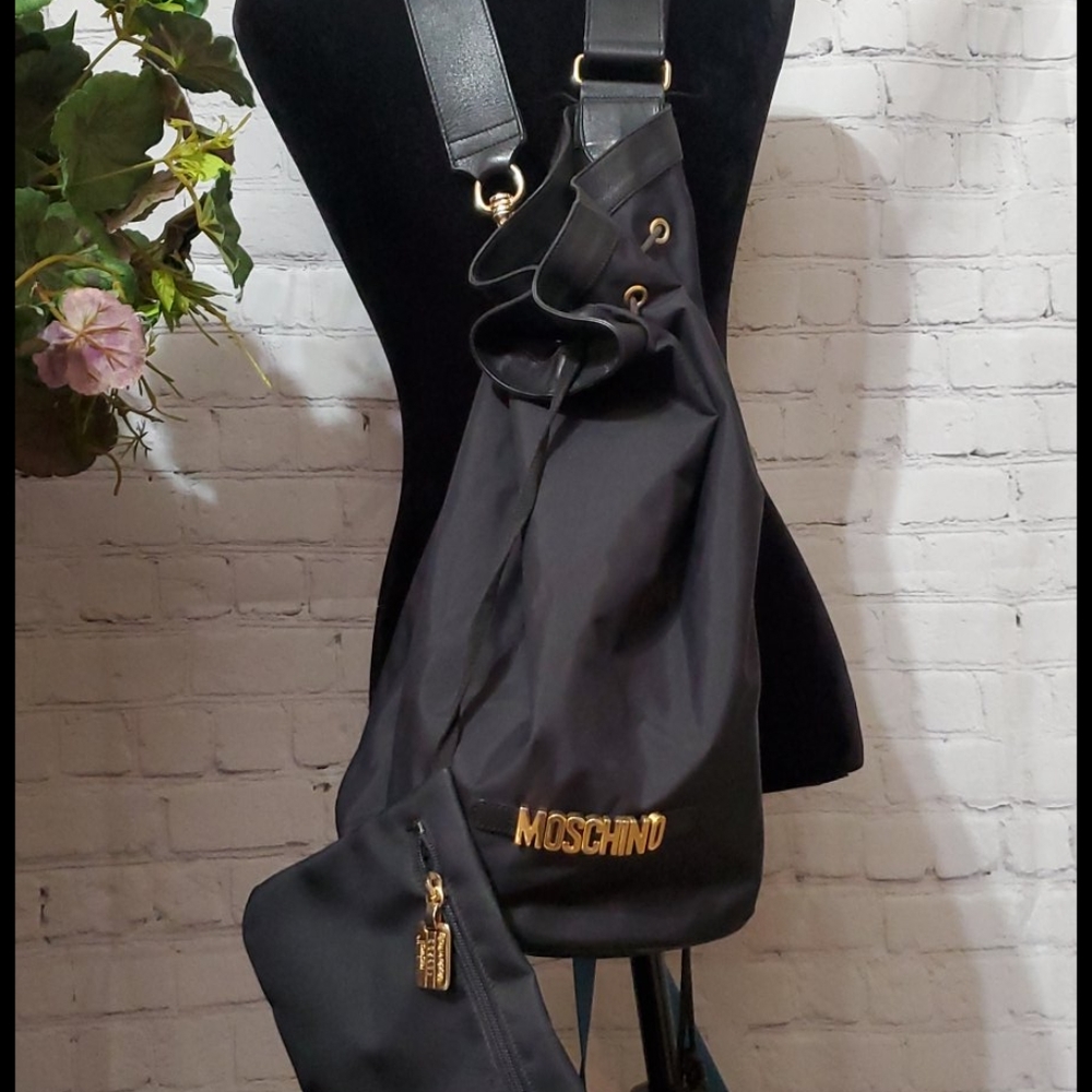 Moschino Black One Shoulder Strap Drawstring Bag